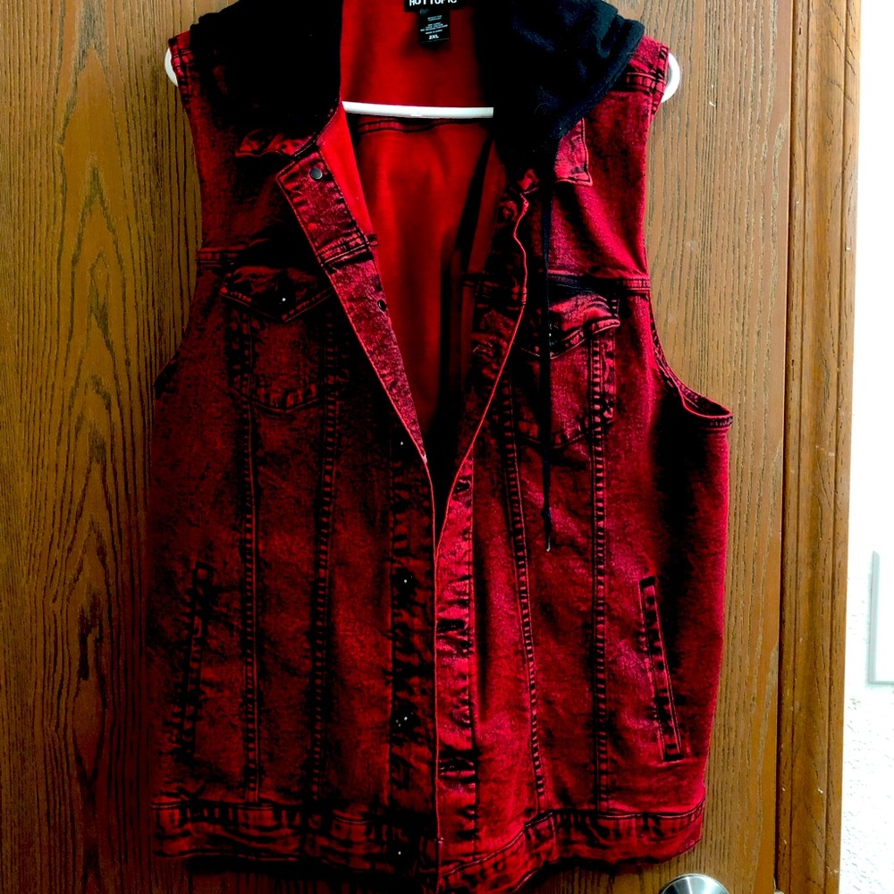 Hot Topic Red Denim Jean Vest
